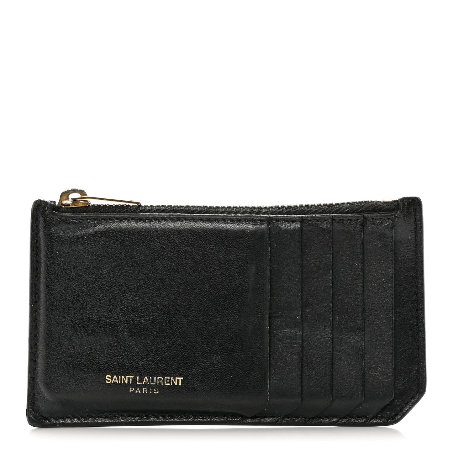 Calfskin 5 Fragments Zip Pouch Card Holder Black