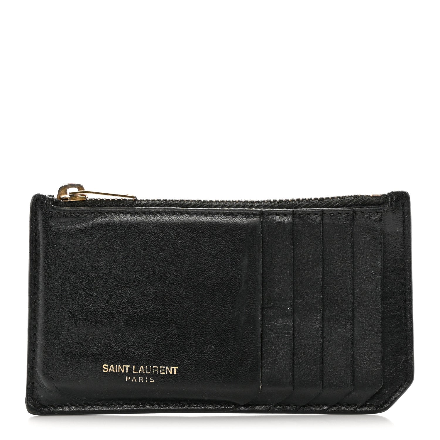 Saint Laurent Calfskin 5 Fragments Zip Pouch Card Holder Black 1 of 17