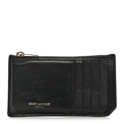 Saint Laurent Calfskin 5 Fragments Zip Pouch Card Holder Black 1 of 17