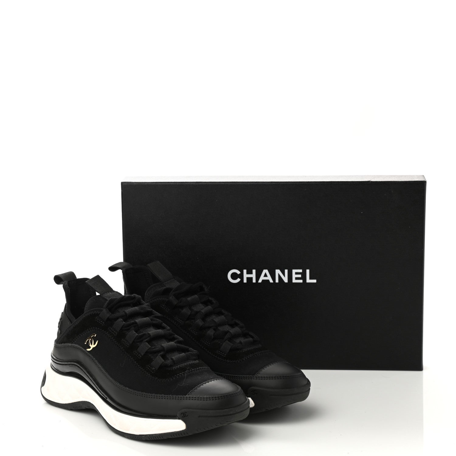 Chanel Velvet Calfskin Mixed Fibers CC Sneakers 37.5 Black 9 of 9
