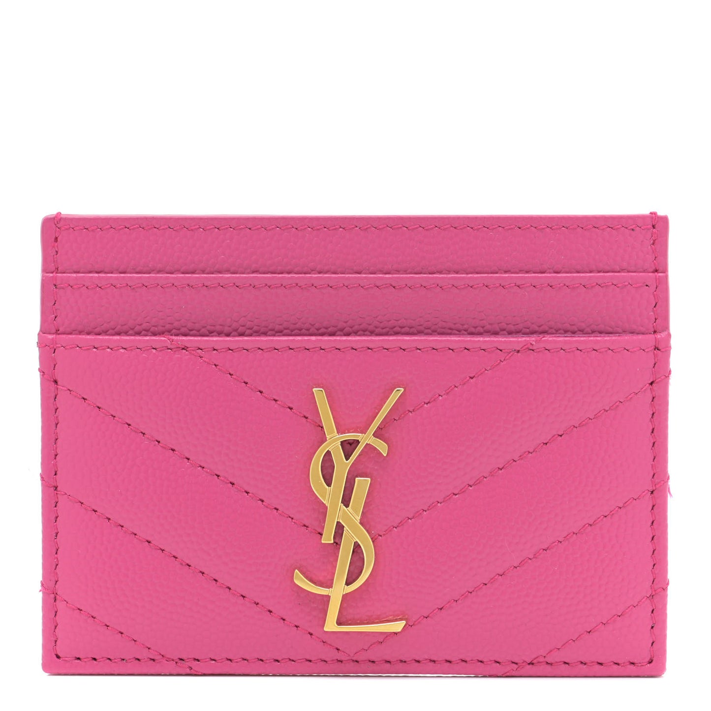 Grain De Poudre Matelasse Chevron Monogram Credit Card Case Fuxia