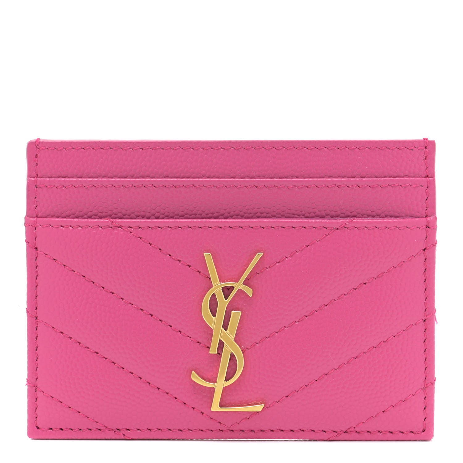 Saint Laurent Grain De Poudre Matelasse Chevron Monogram Credit Card Case Fuxia 1 of 10