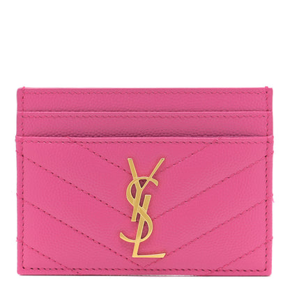 Saint Laurent Grain De Poudre Matelasse Chevron Monogram Credit Card Case Fuxia 1 of 10