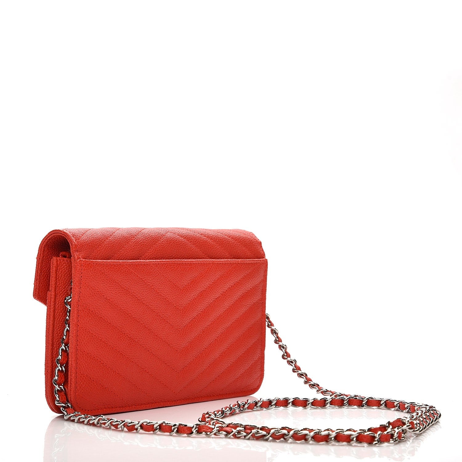 Chanel Caviar Chevron Quilted Statement Wallet On Chain WOC Red 3 of 9