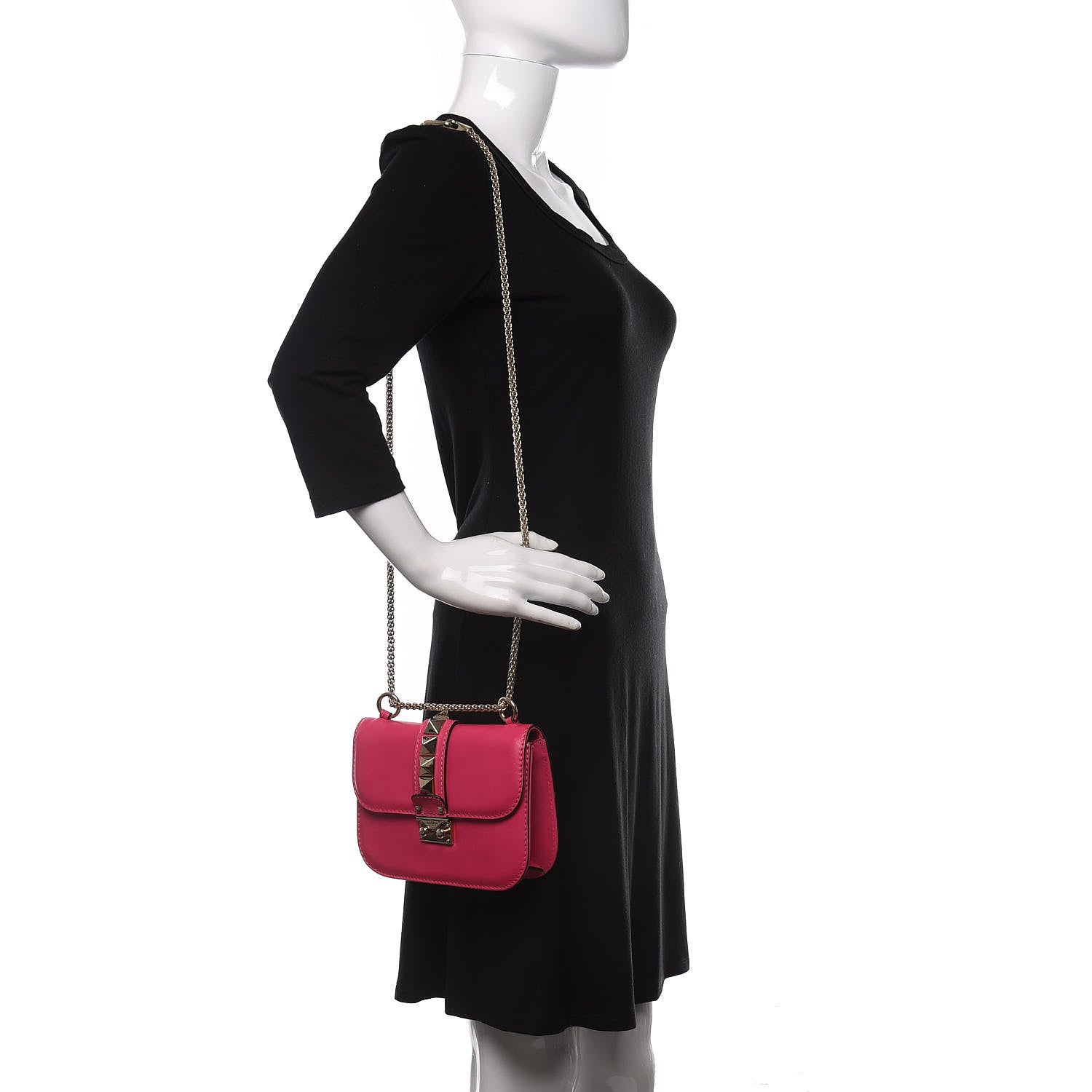 Valentino Garavani Vitello Small Glam Lock Rockstud Flap Pop Fuxia 2 of 10