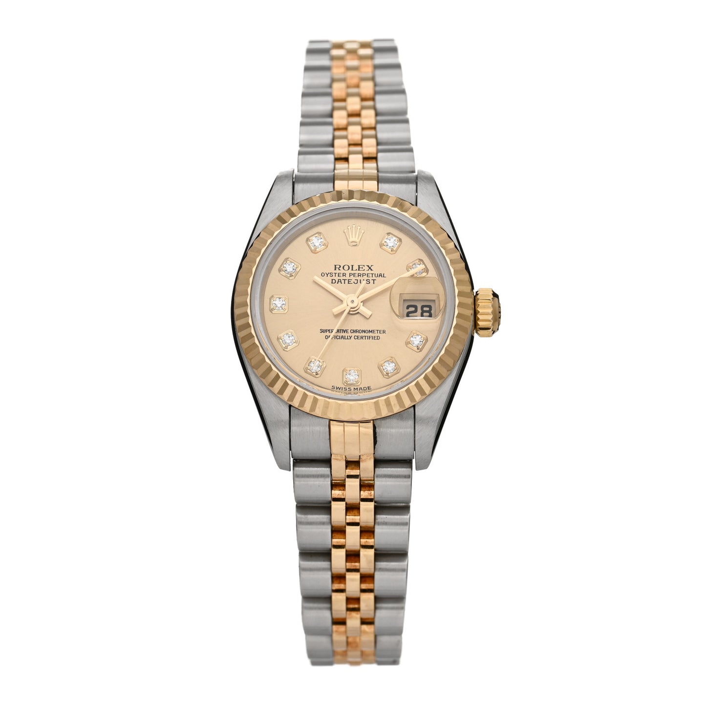 Stainless Steel 18K Yellow Gold Diamond 26mm Oyster Perpetual Datejust Watch Champagne 79173