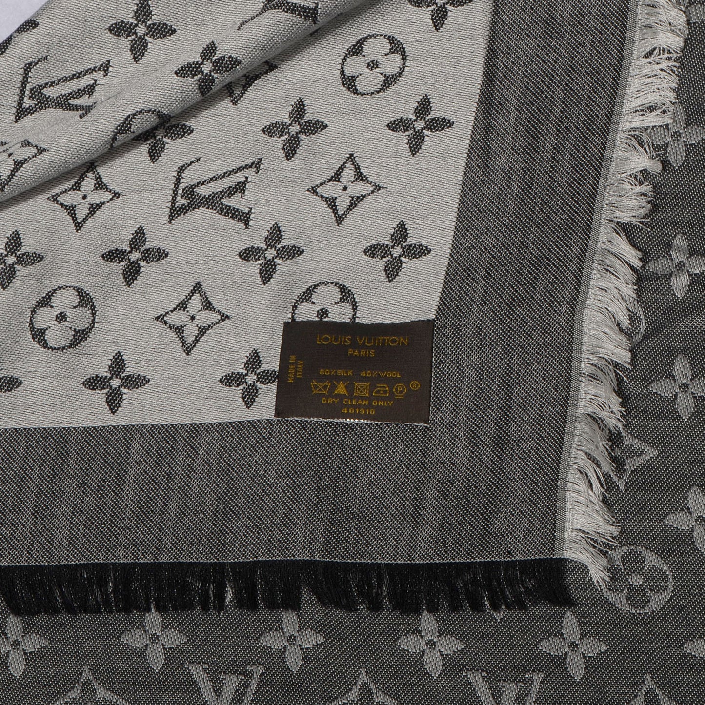 Silk Wool Monogram Denim Shawl Black