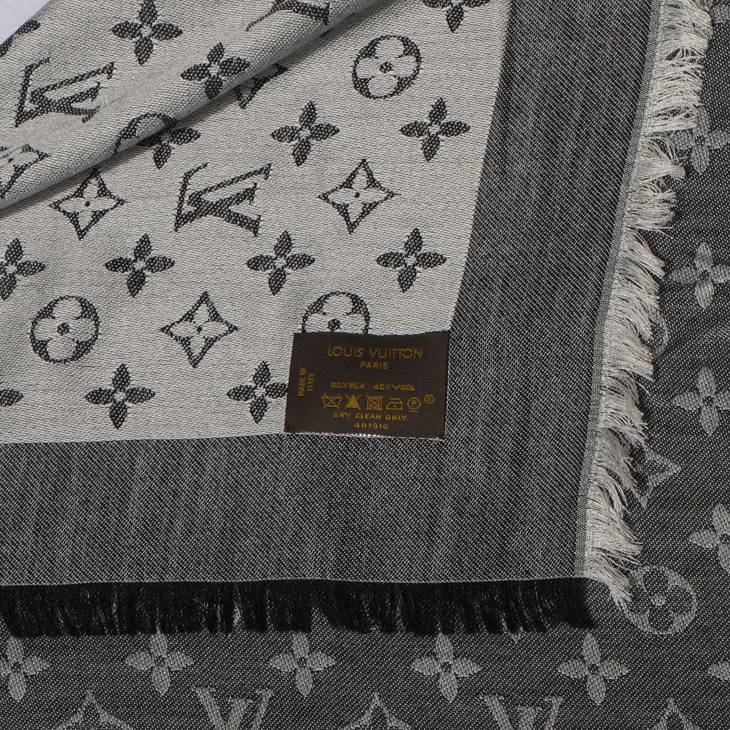 Louis Vuitton Silk Wool Monogram Denim Shawl Black 5 of 5