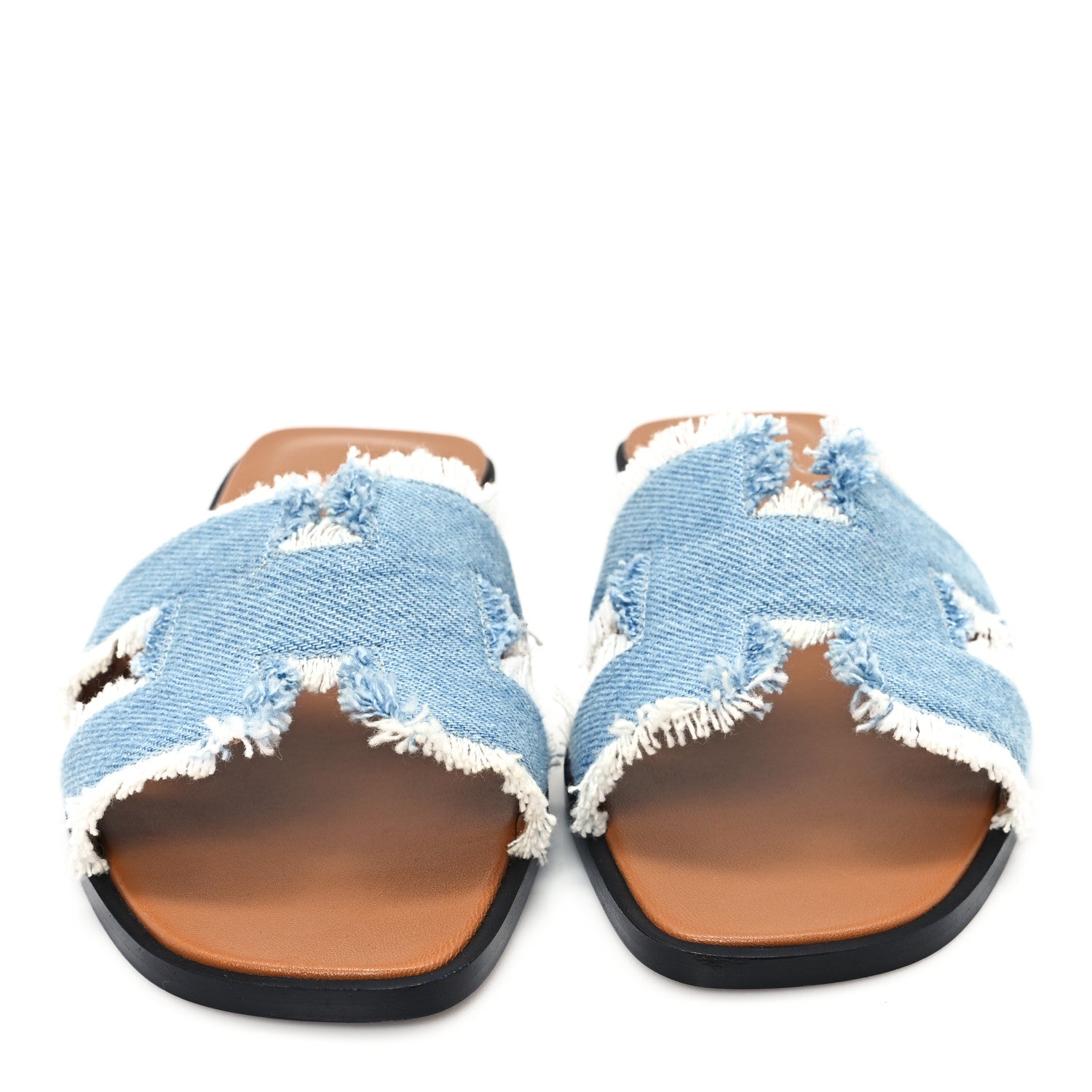 Hermes Denim Oran Fringe Sandals 35 Bleu Clair 3 of 10