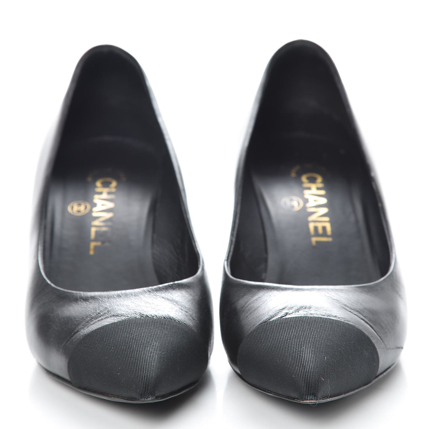 Lambskin CC Cap Toe Pumps 36 Black