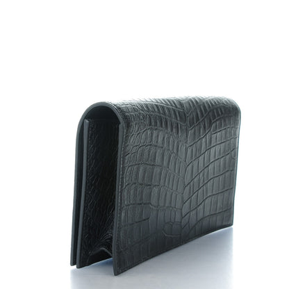 Saint Laurent Calfskin Crocodile Embossed Classic Kate Monogram Clutch Black 3 of 7