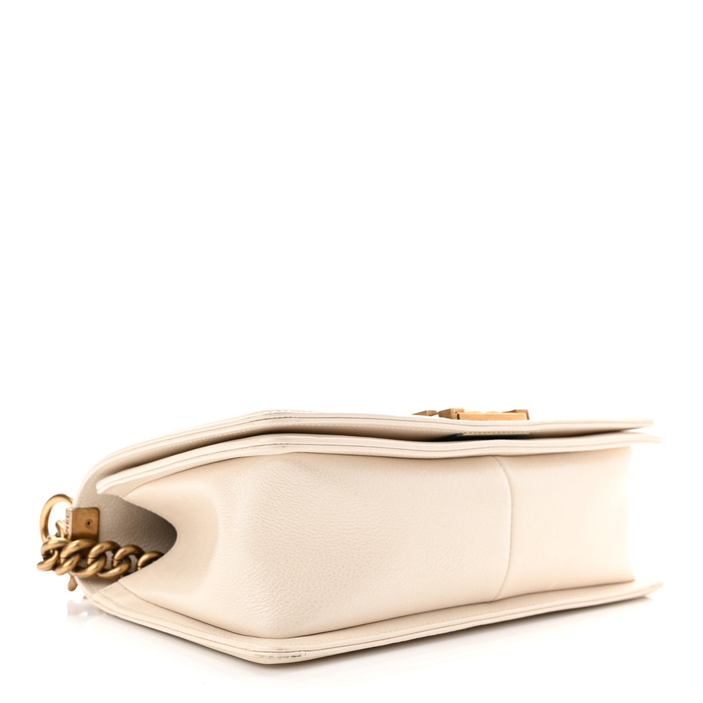 Metallic Calfskin Quilted Medium Boy Flap Ivory