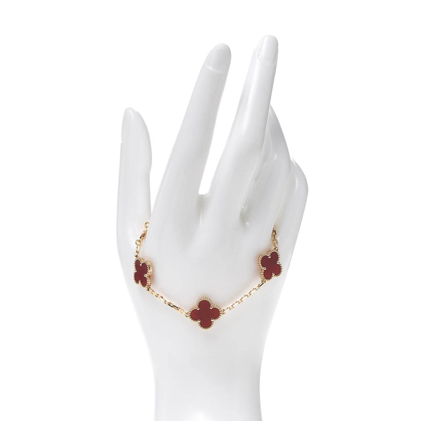 18K Yellow Gold Carnelian 5 Motifs Vintage Alhambra Bracelet