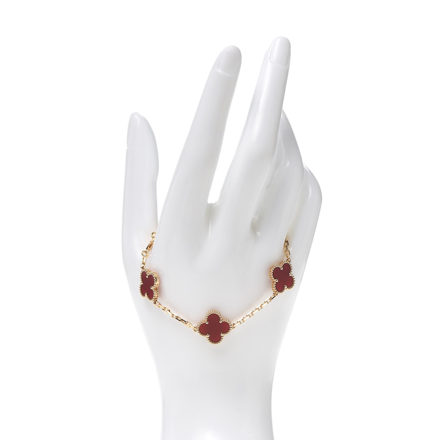 Van Cleef & Arpels 18K Yellow Gold Carnelian 5 Motifs Vintage Alhambra Bracelet 2 of 7