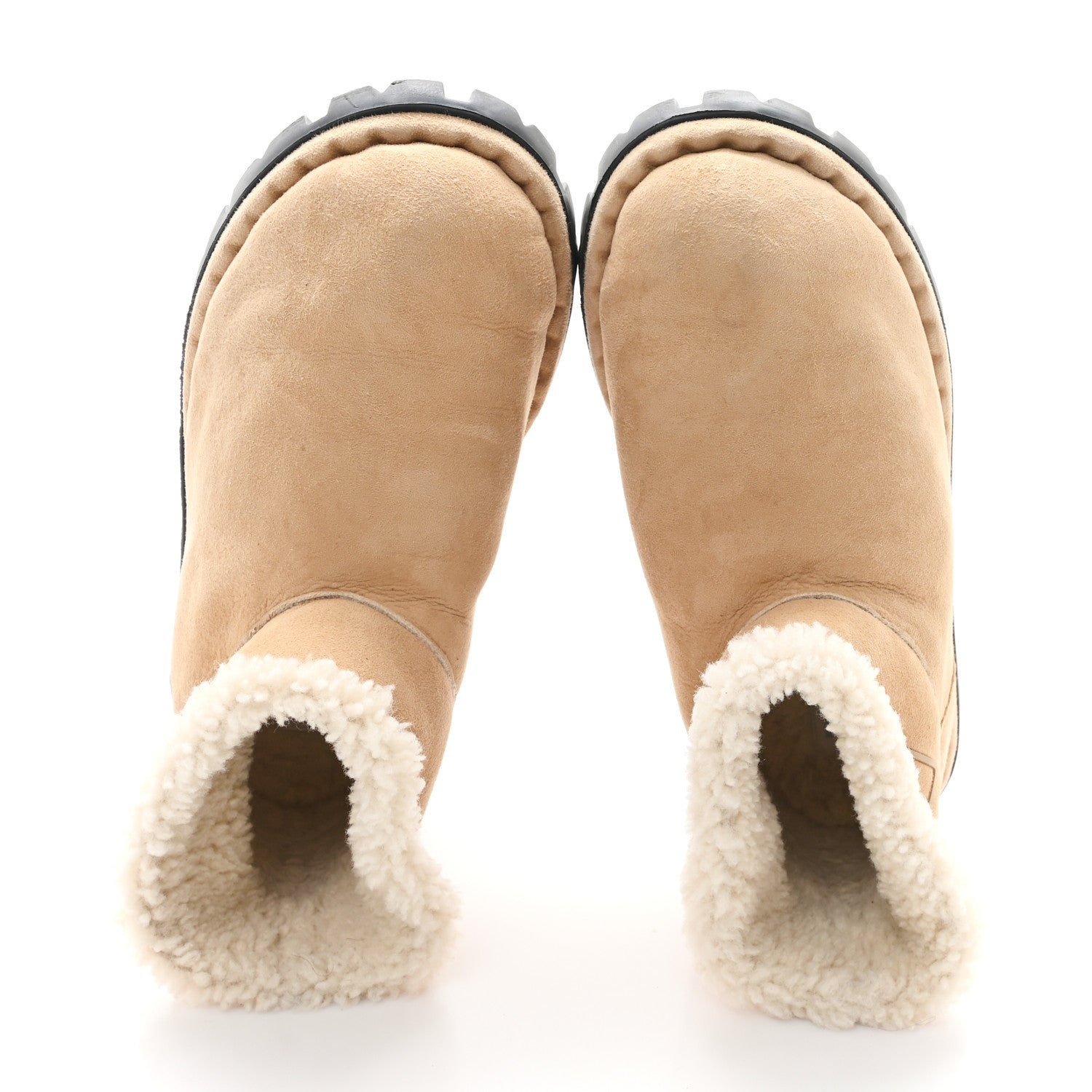 Prada Suede Shearling Logo Ankle Boots 39.5 Ecru 2 of 8