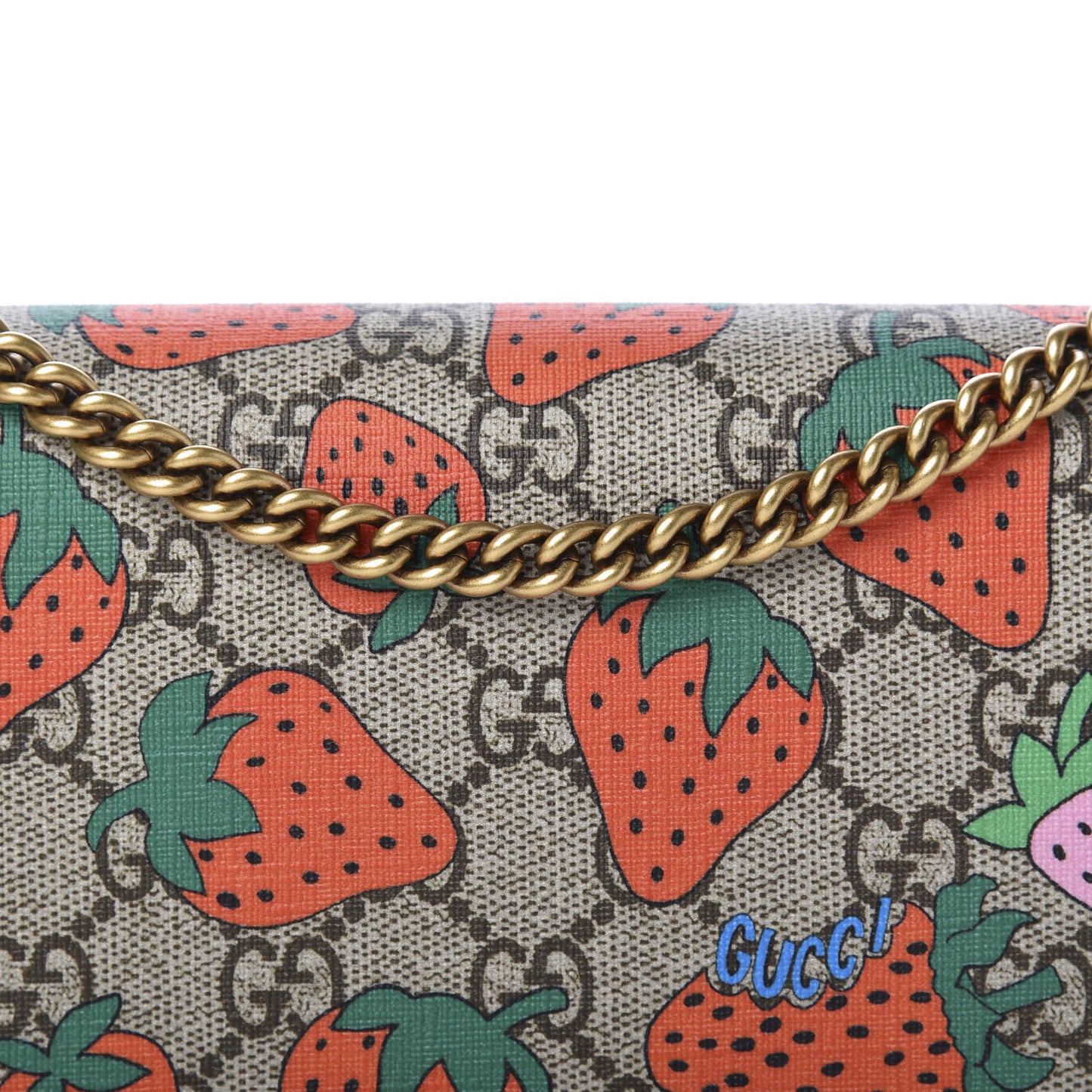 GG Supreme Monogram Strawberry Chain Wallet