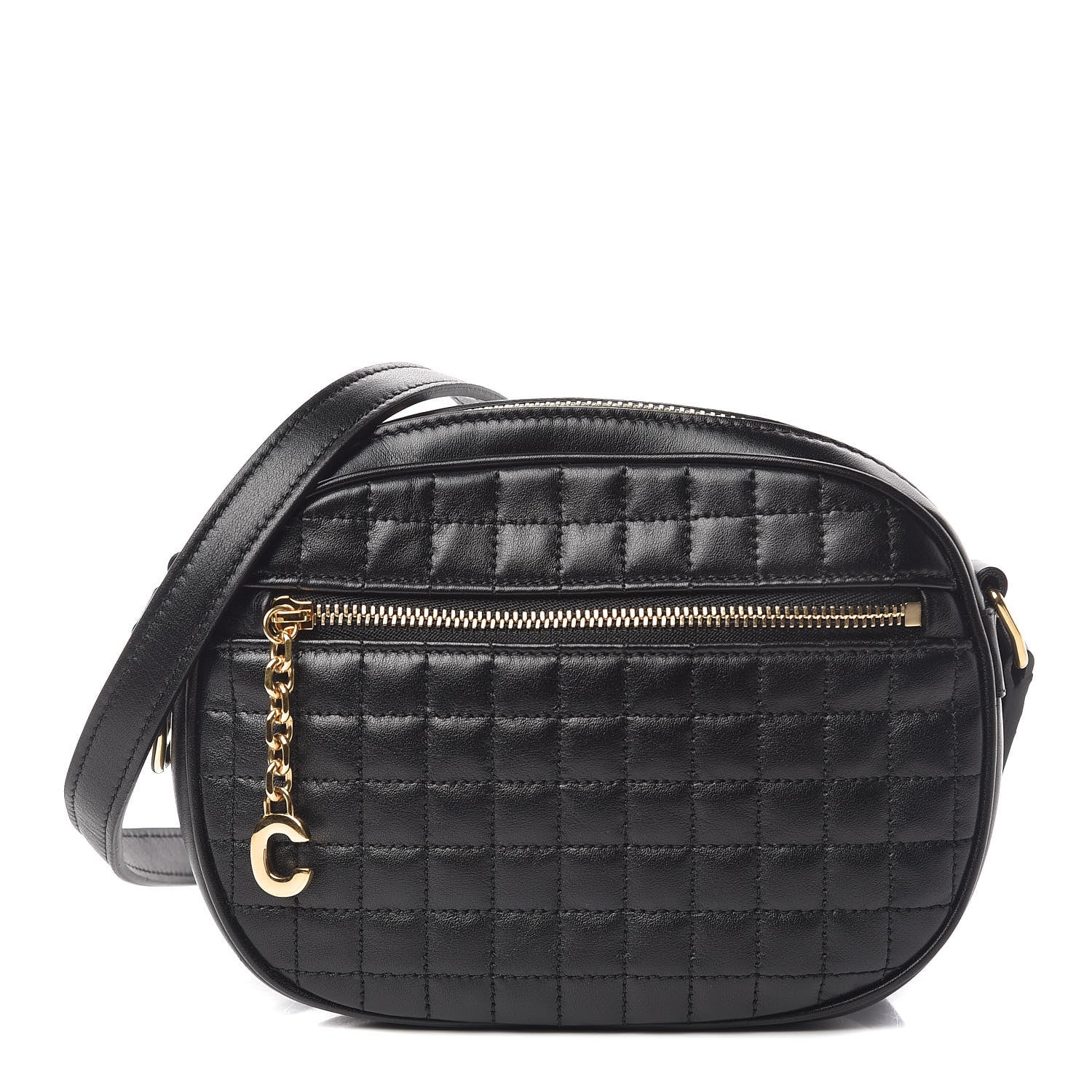 Celine Calfskin Quilted Small C Charm Bag Black 1 of 12