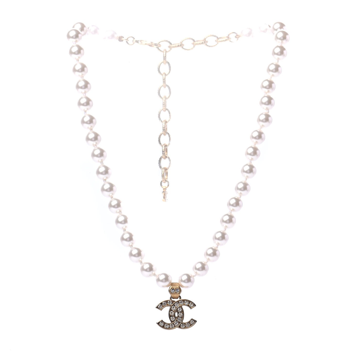 Pearl Crystal CC Short Necklace Gold
