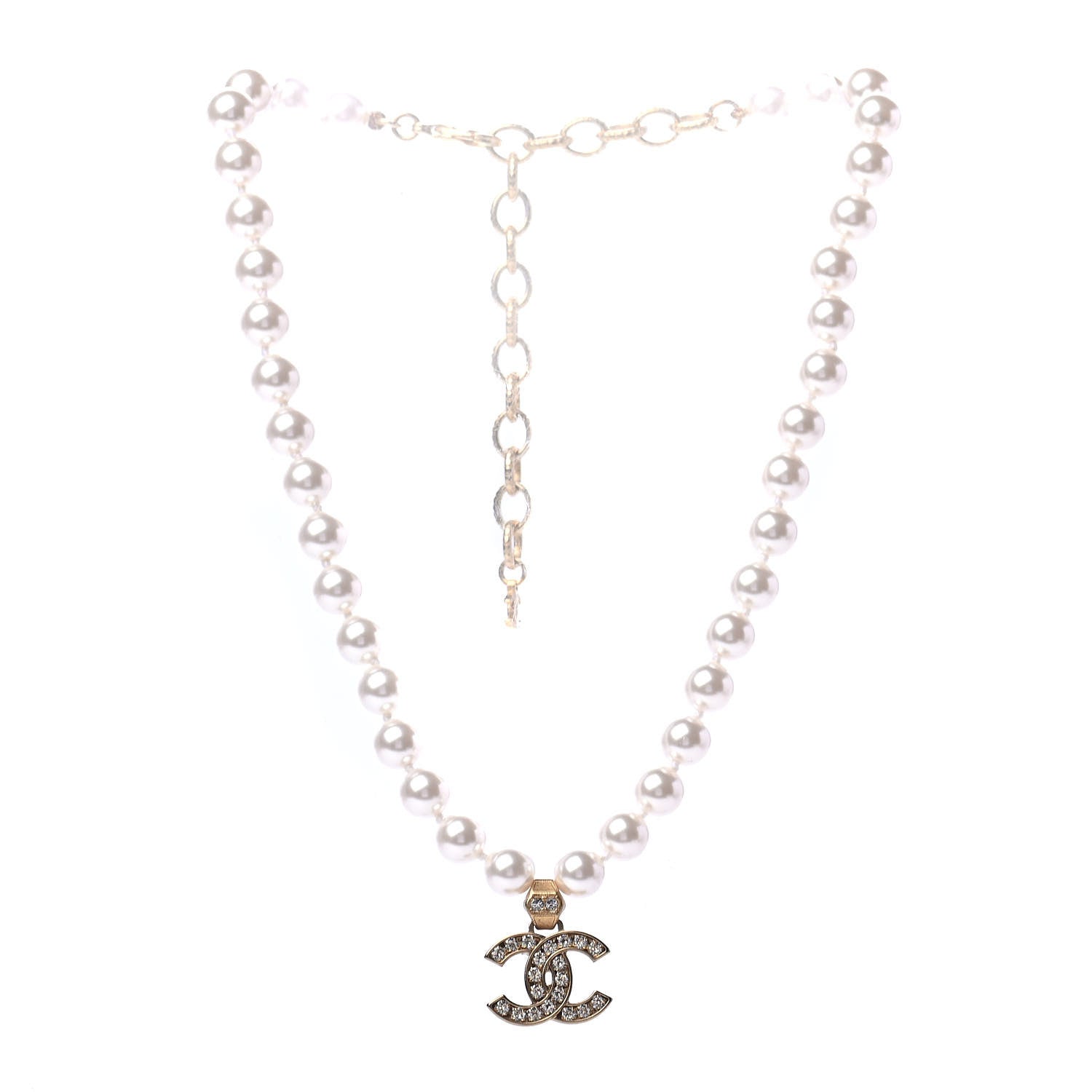 Chanel Pearl Crystal CC Short Necklace Gold 2 of 4