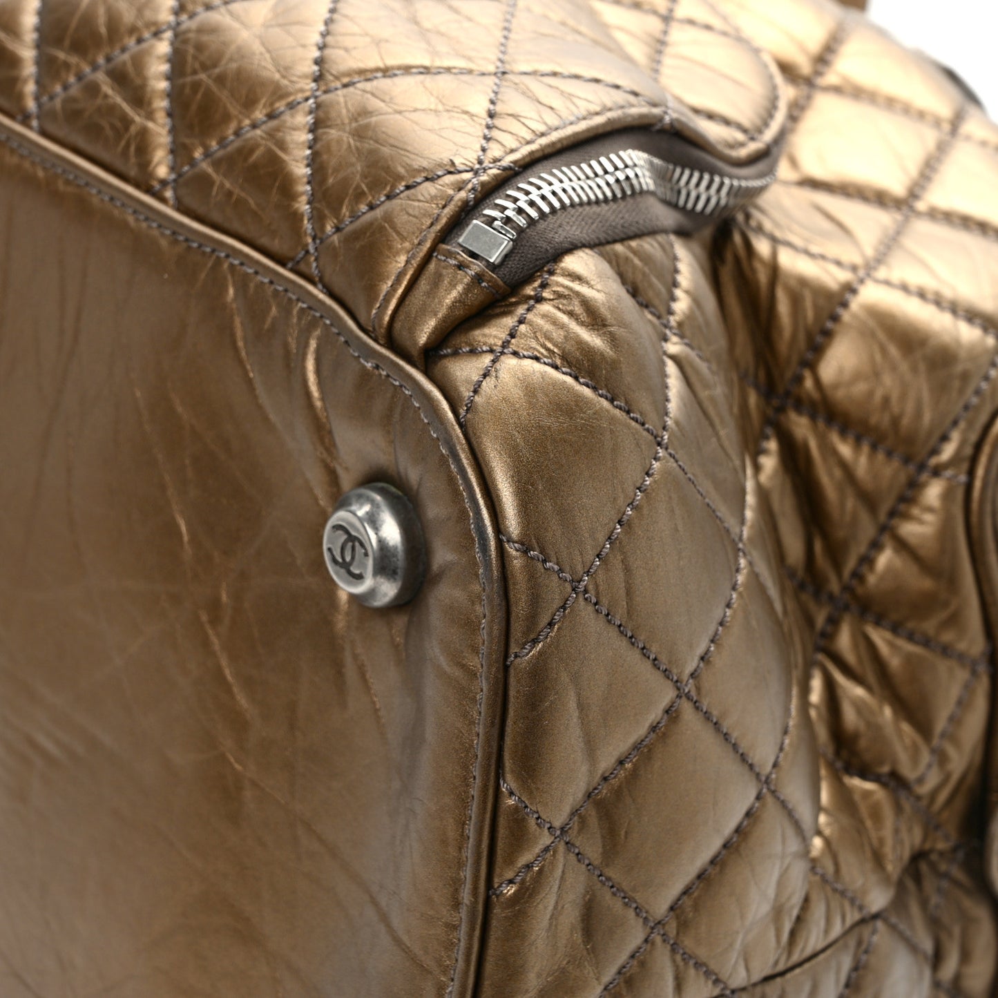 Metallic Calfskin Paris New York Duffel Bag Bronze