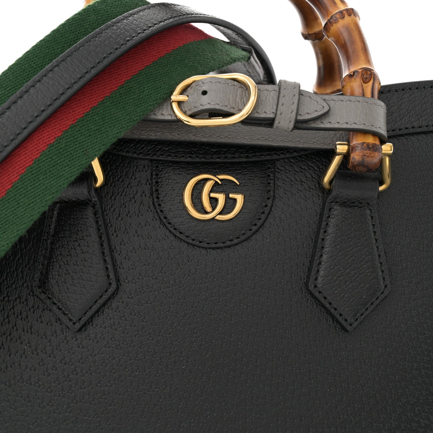 Gucci Textured Dollar Calfskin Web Small Diana Tote Bag Black Dusty Grey 8 of 10