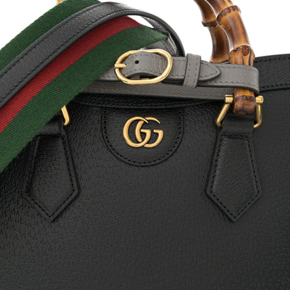 Gucci Textured Dollar Calfskin Web Small Diana Tote Bag Black Dusty Grey 8 of 10