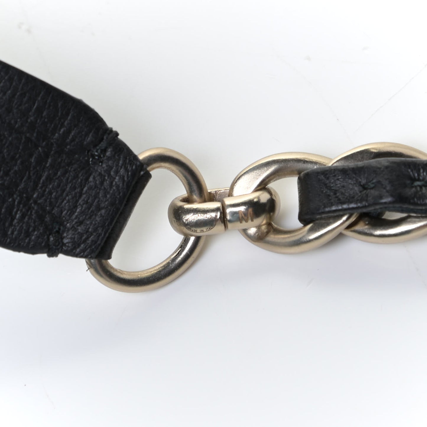 Lambskin Chain CC Bow Belt M Black Gold