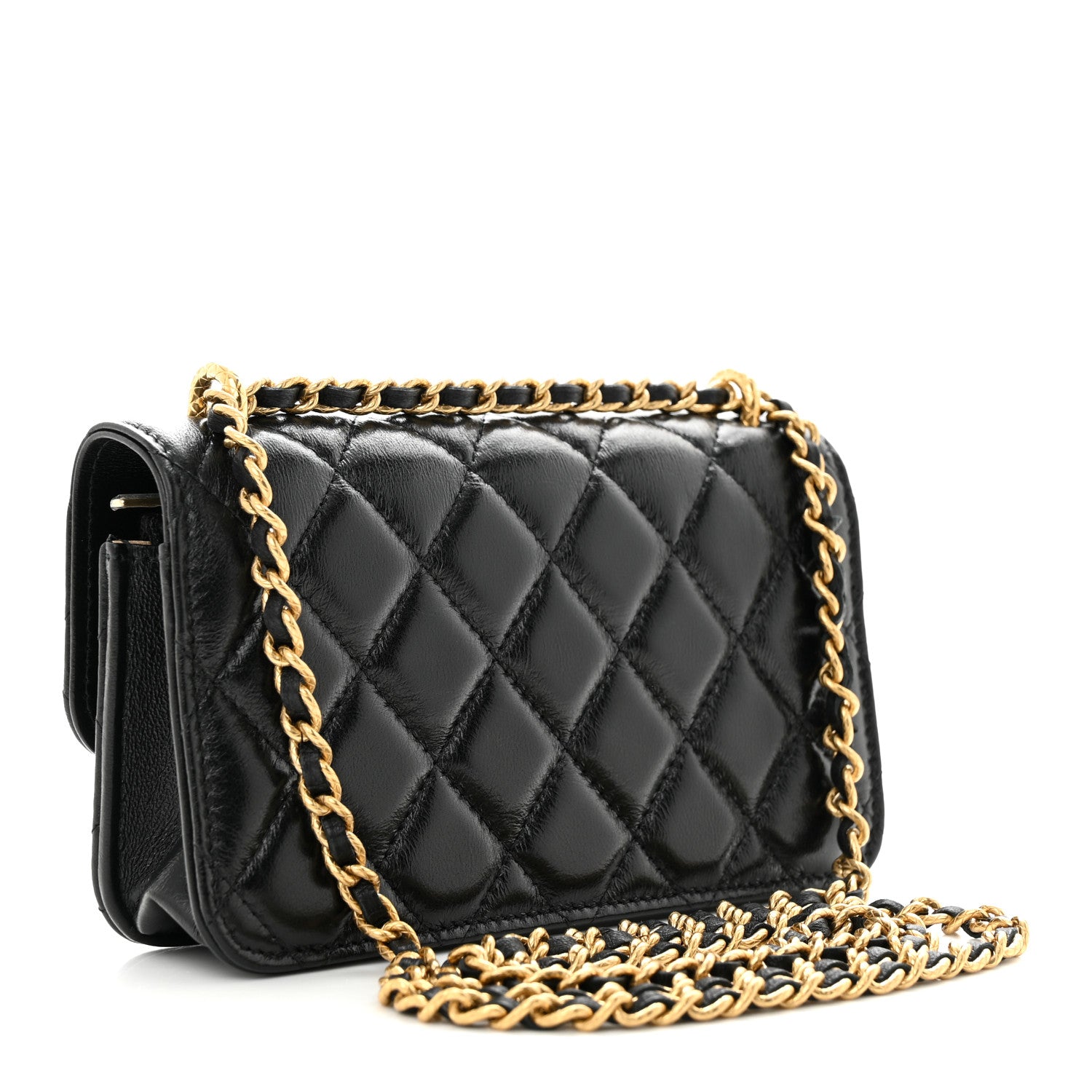 Chanel Lambskin Quilted Dynasty Flap Phone Holder With Chain Black 3 of 14