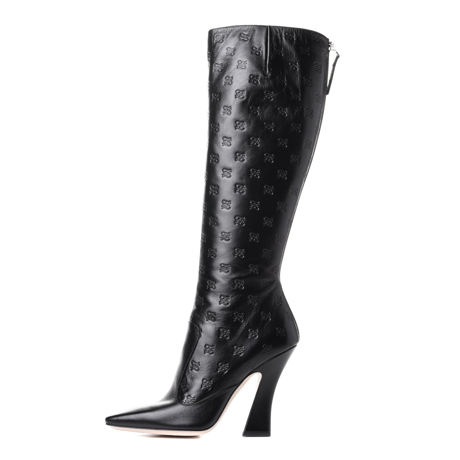 Fendi Vitello Karligraphy Embossed FFreedom Knee High Boots 39 Black 1 of 9