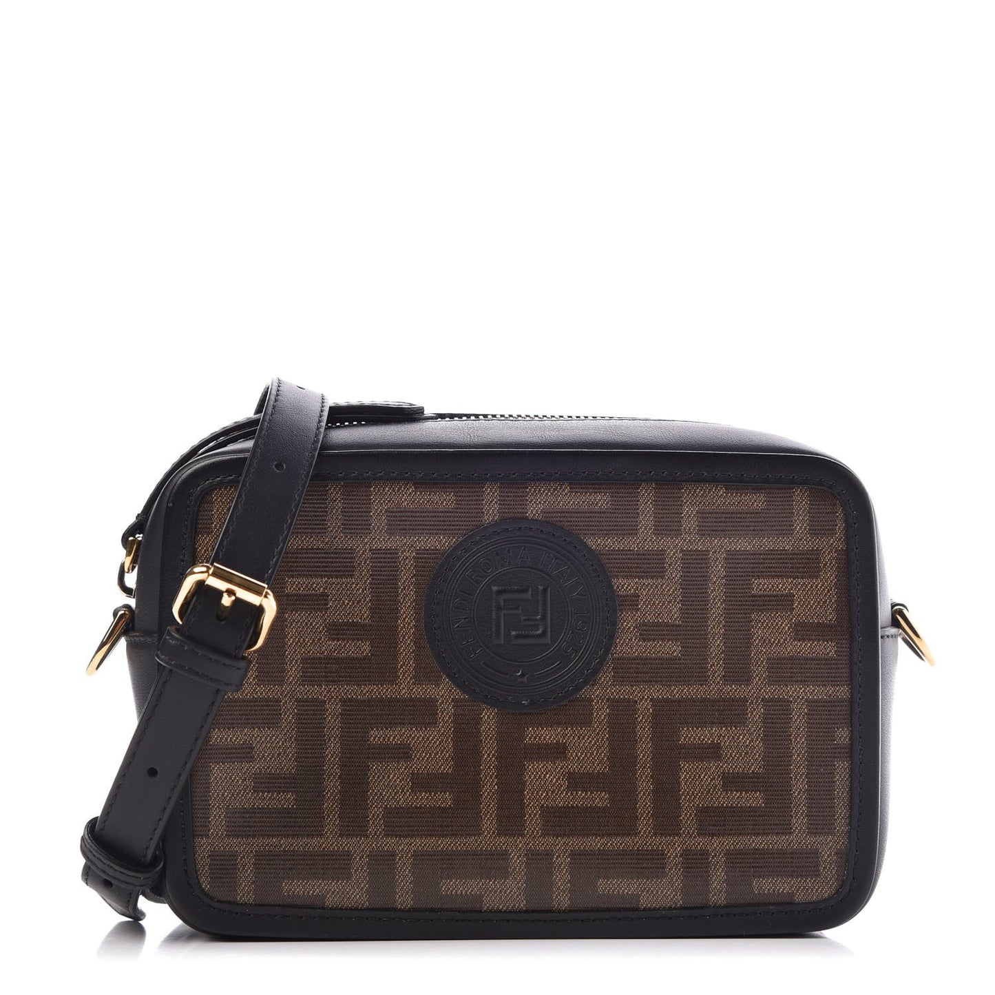 Glazed Fabric Vitello Century FF 1974 Stamp Patch Mini Camera Case Mogano Panna Black