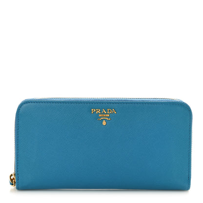 Prada Saffiano Metal Zip Around Wallet Celeste 1 of 7