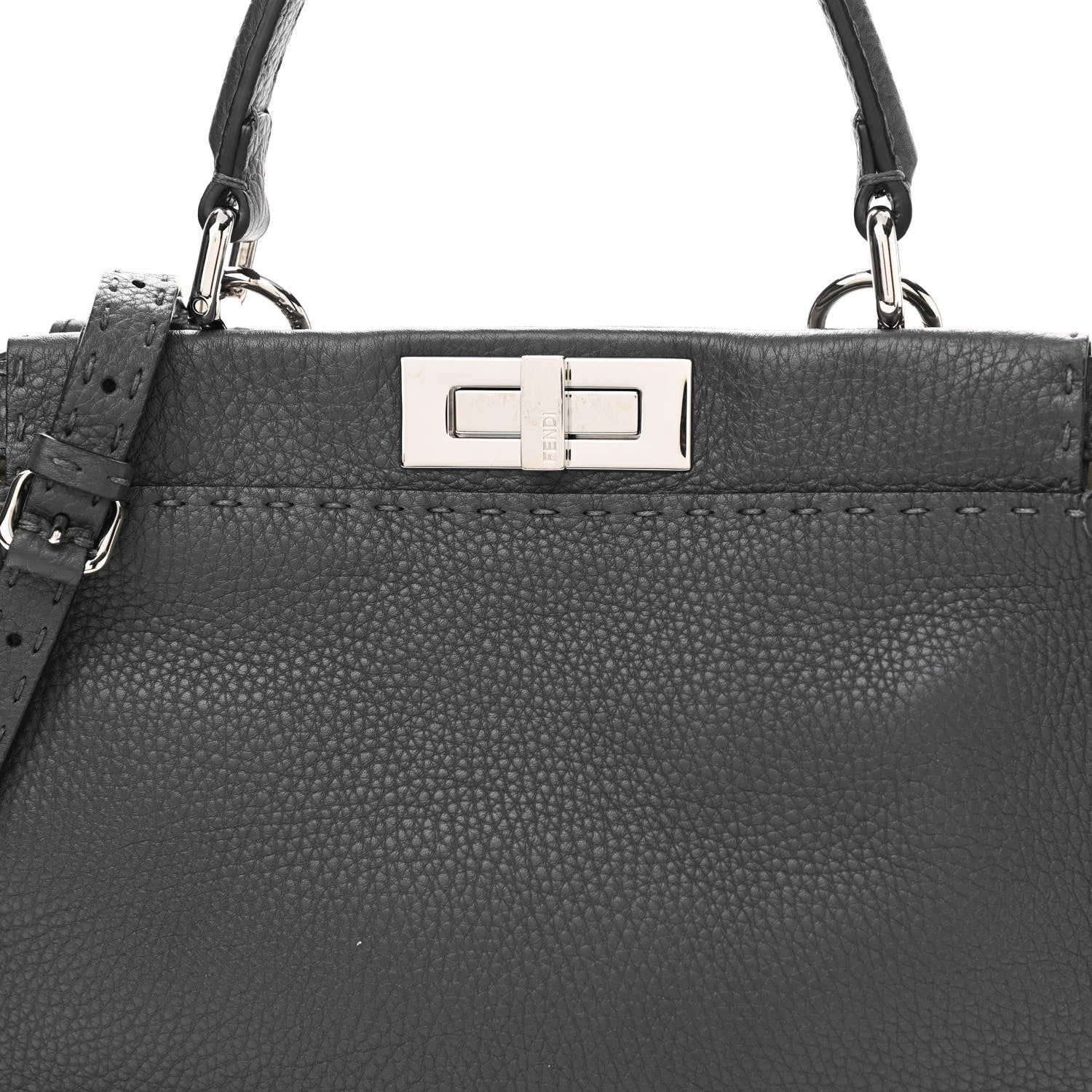 Fendi Cuoio Romano Selleria Bi-Color Medium Peekaboo Iconic Satchel Asfalto Latte 9 of 12