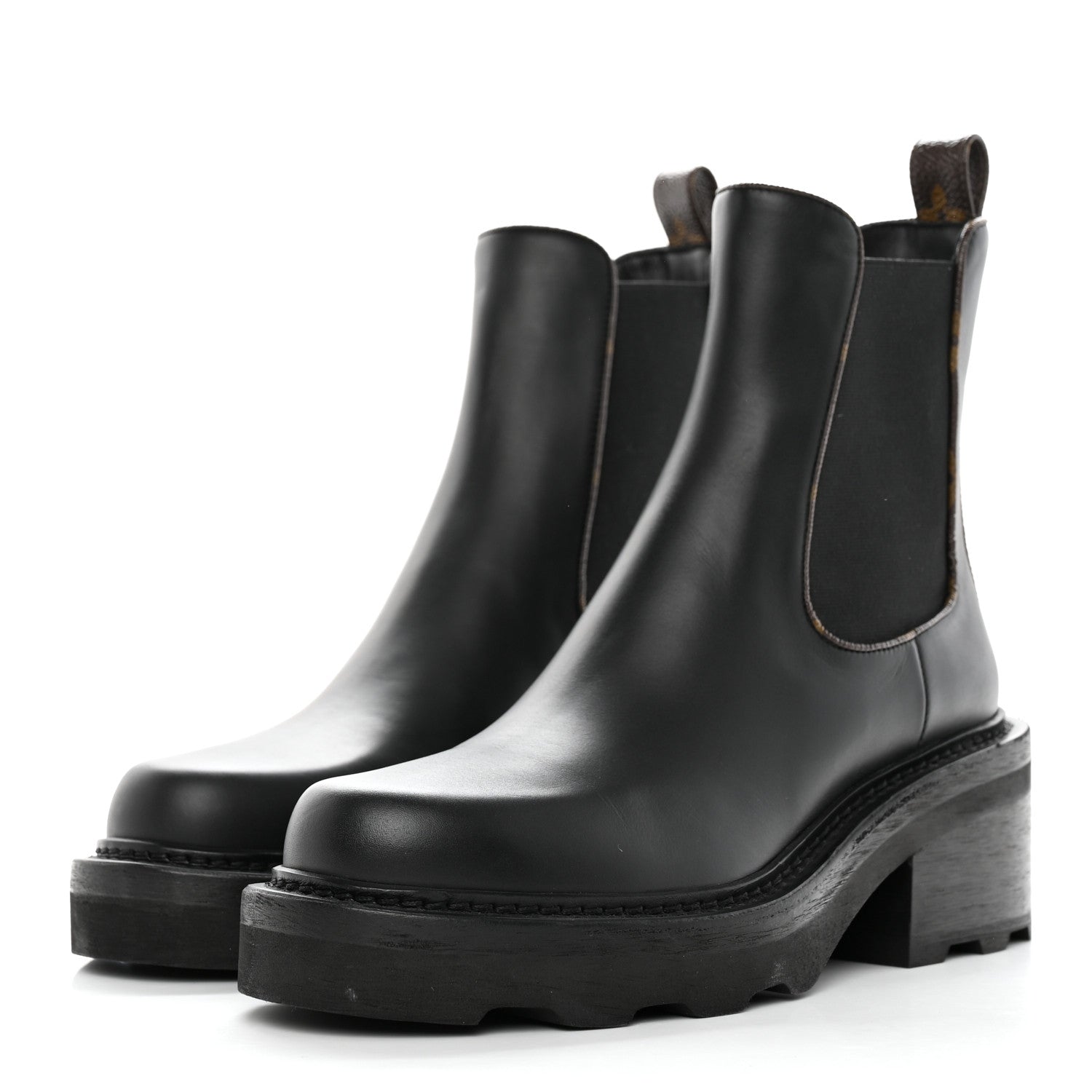 Louis Vuitton Calfskin Monogram Beaubourg Ankle Boots 37.5 Black 3 of 10