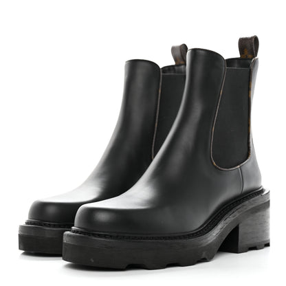 Louis Vuitton Calfskin Monogram Beaubourg Ankle Boots 37.5 Black 3 of 10