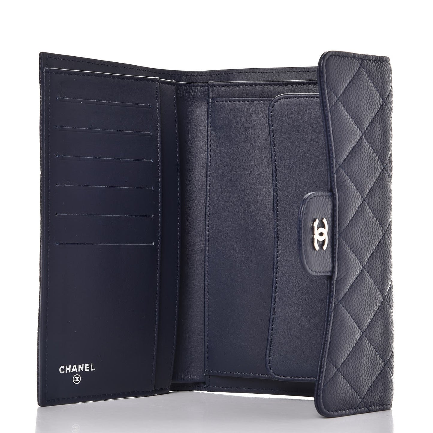Caviar Quilted Large Flap Wallet Blue