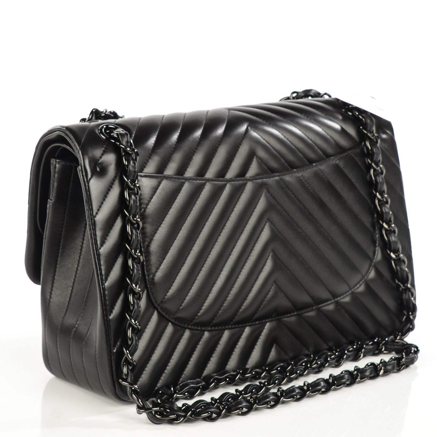 Lambskin Chevron Quilted Jumbo Double Flap So Black