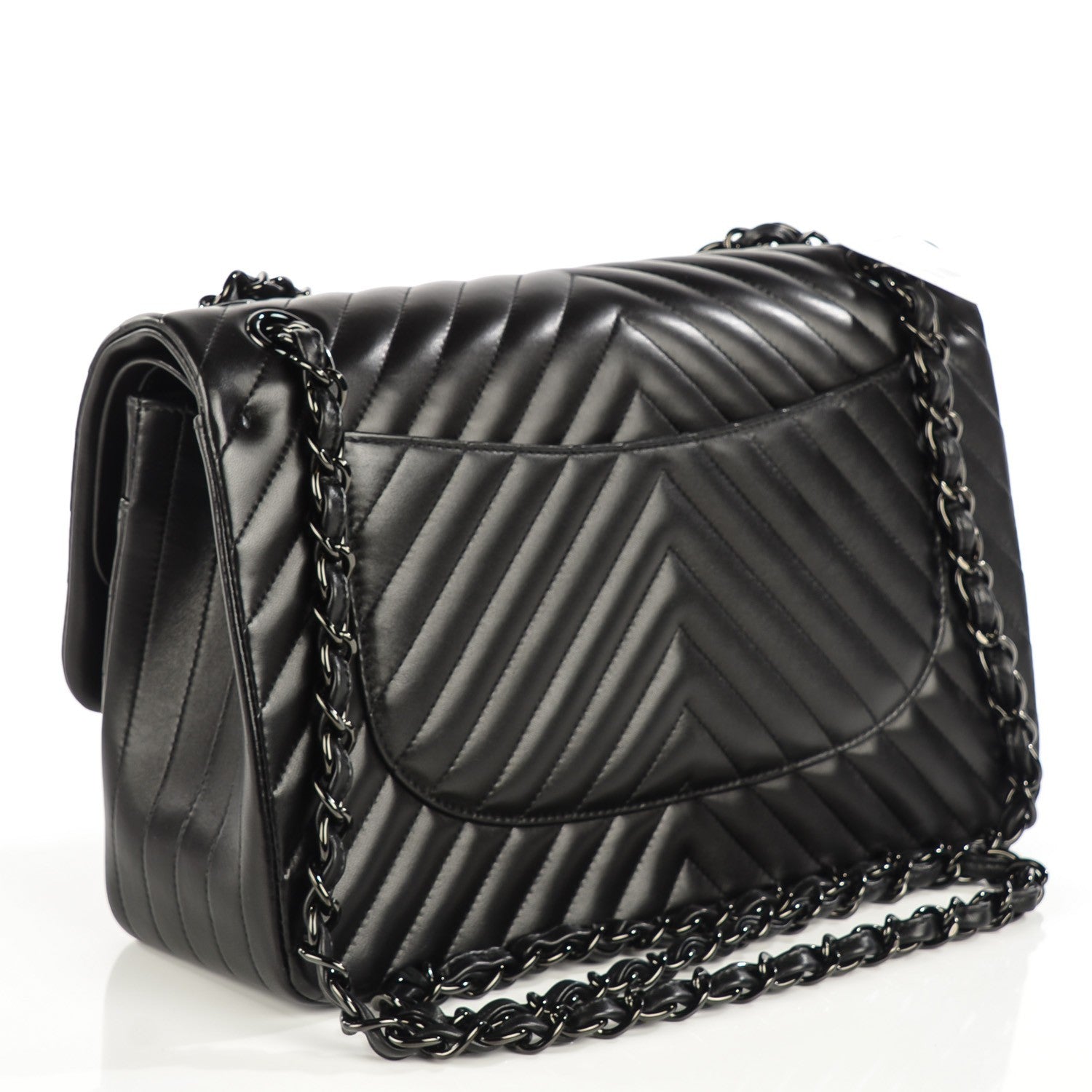 Chanel Lambskin Chevron Quilted Jumbo Double Flap So Black 3 of 8