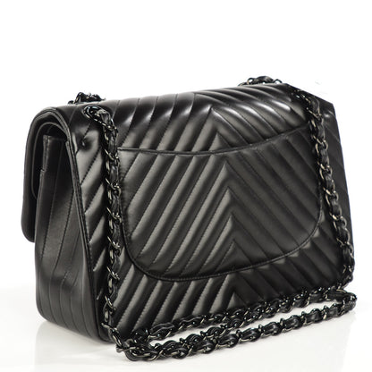 Chanel Lambskin Chevron Quilted Jumbo Double Flap So Black 3 of 8