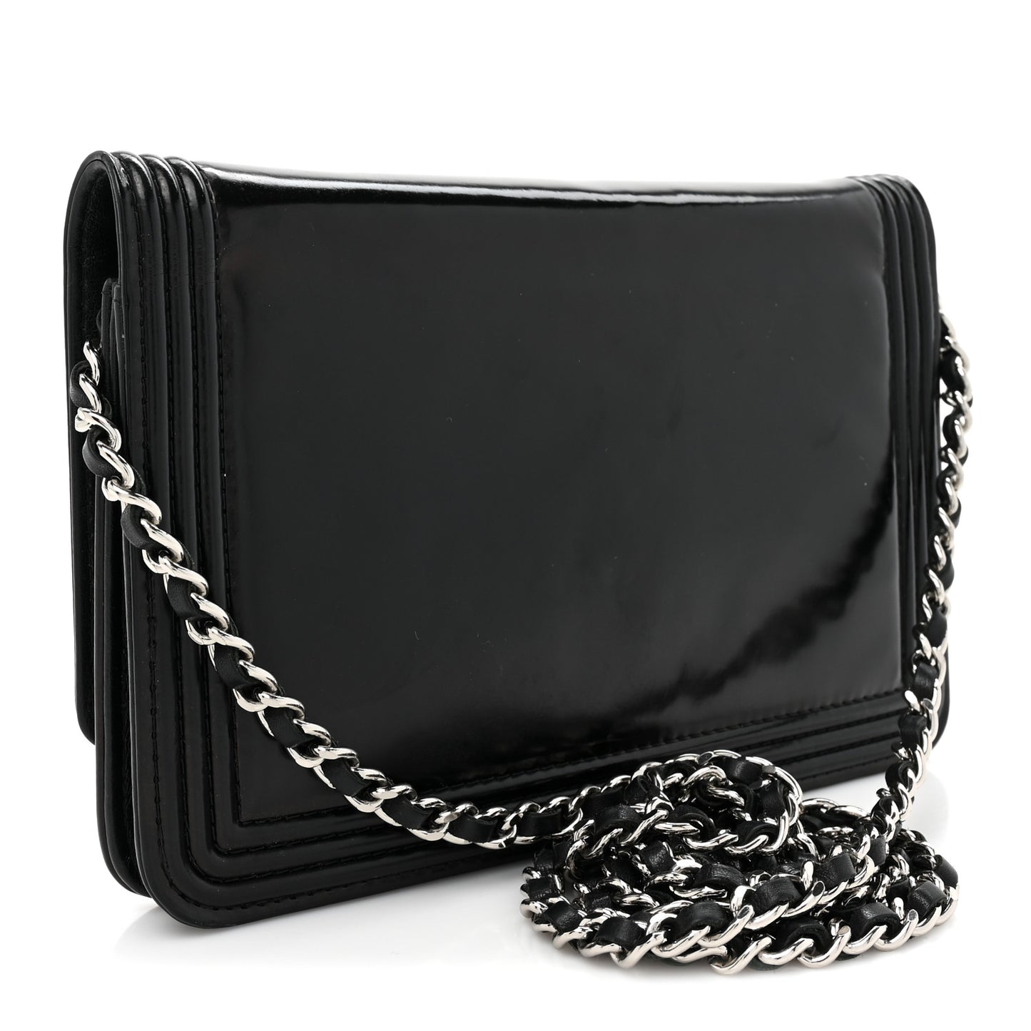 Glazed Calfskin Boy Wallet On Chain WOC Black