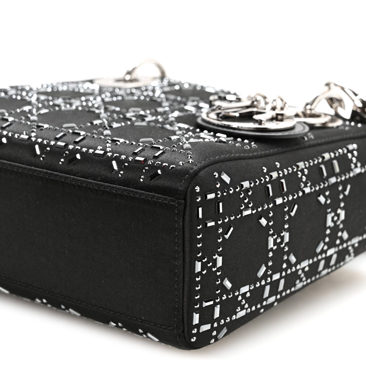 Satin Crystal Cannage Mini Lady Dior Black