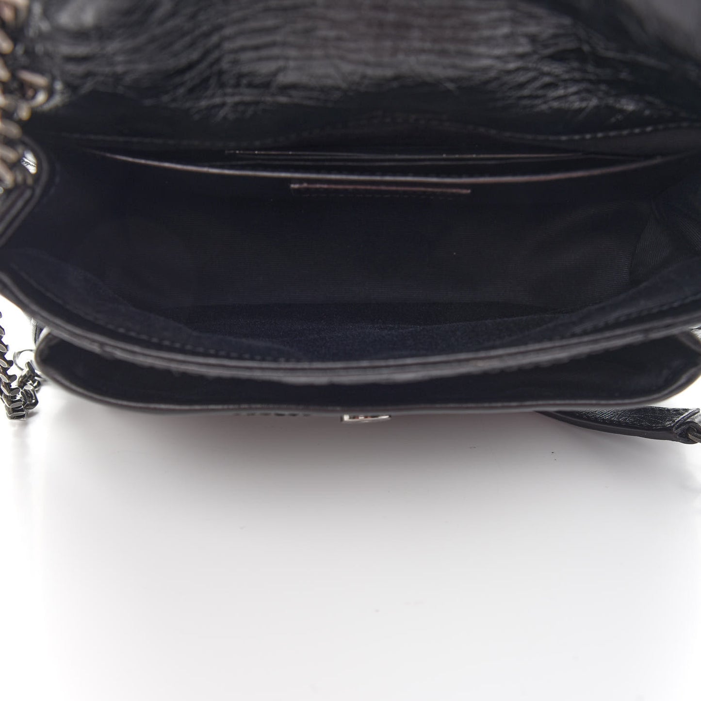 Crinkled Calfskin Matelasse Monogram Baby Niki Chain Satchel Black