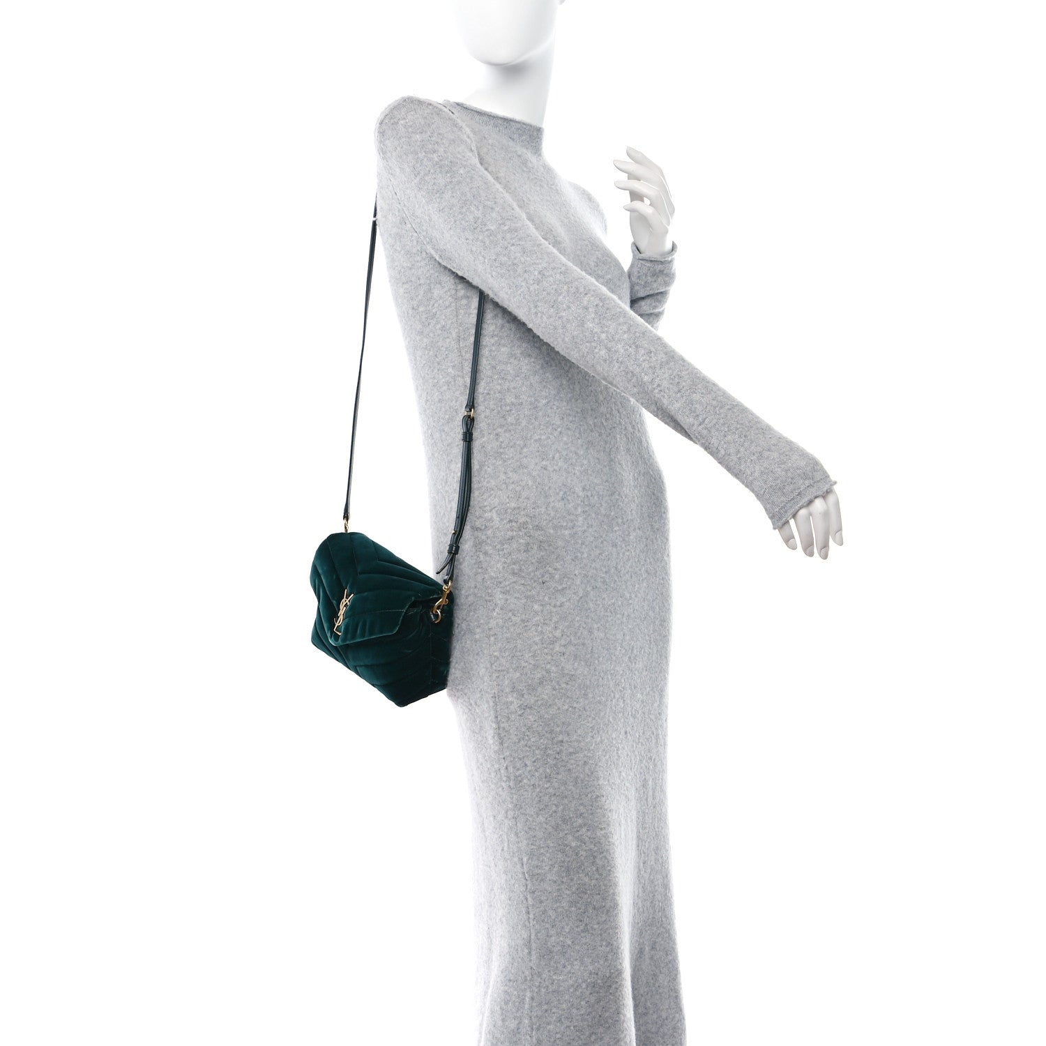 Saint Laurent Velvet Y Quilted Monogram Toy Loulou Crossbody Bag Dark Ottanio 2 of 12