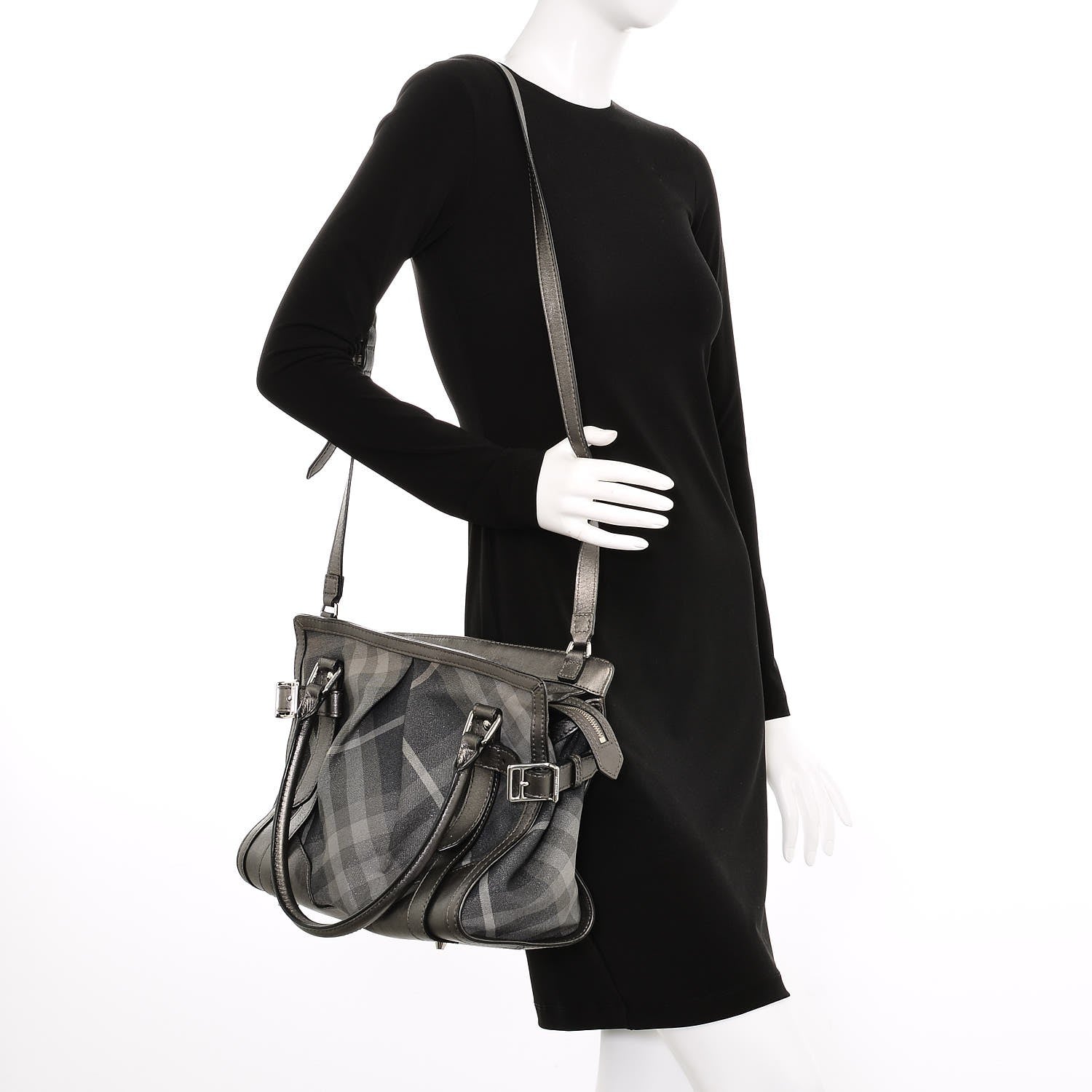 Burberry Shimmer Check Pilgrim Satchel Pewter 11 of 15
