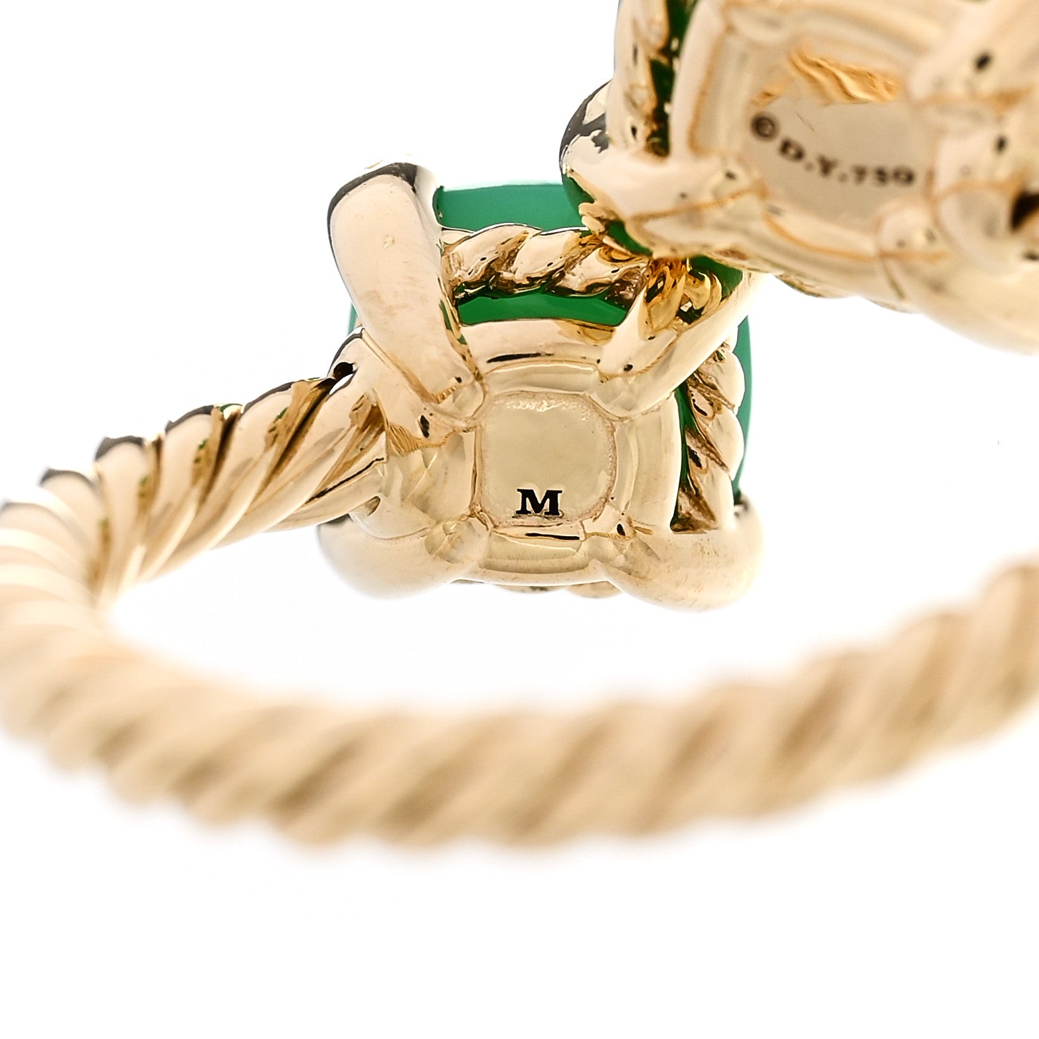 David Yurman 18K Yellow Gold Diamond Chrysoprase Chatelaine Bypass Ring 51 5.75 6 of 6