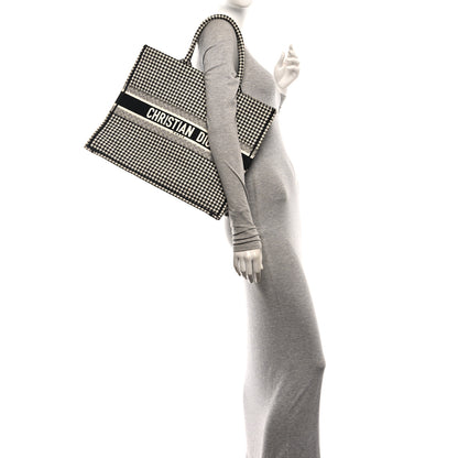 Christian Dior Canvas Houndstooth Embroidered Large Book Tote Black White 2 of 9
