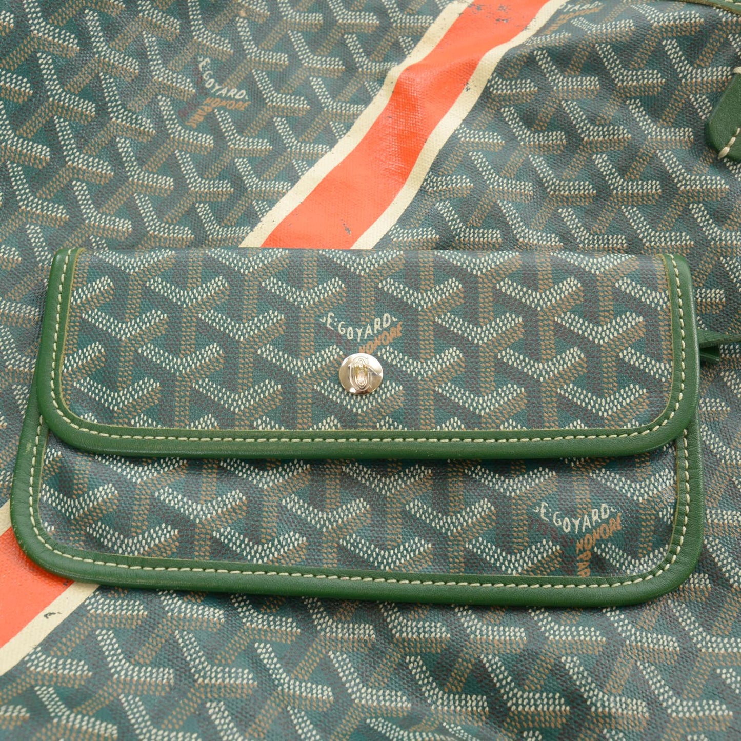 Goyardine Saint Louis GM Green w Orange Stripe