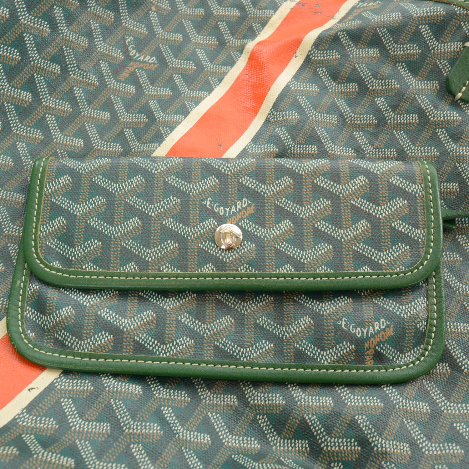 Goyard Goyardine Saint Louis GM Green w Orange Stripe 7 of 9