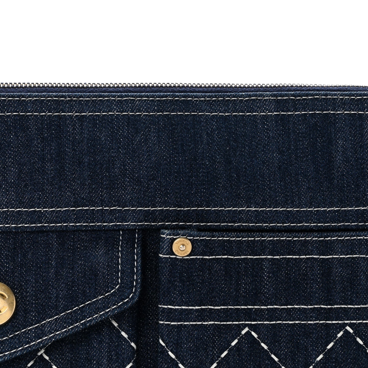 Denim Quilted Zipped Clutch Blue