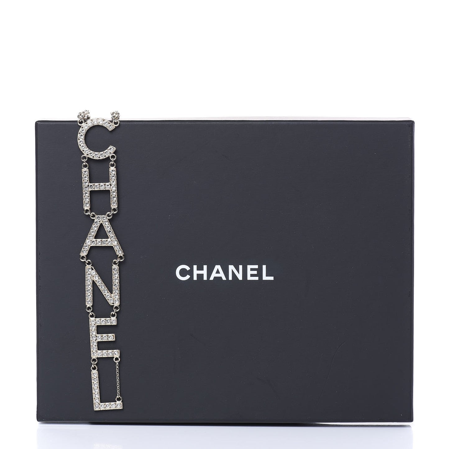 Metal Crystal Cha-Nel Logo Necklace Gold