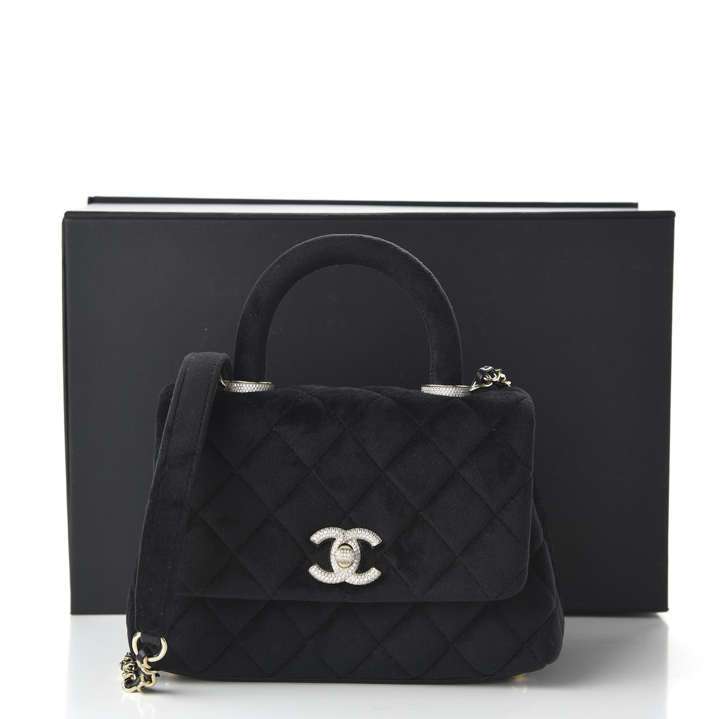 Velvet Crystal Quilted Extra Mini Coco Handle Flap Black